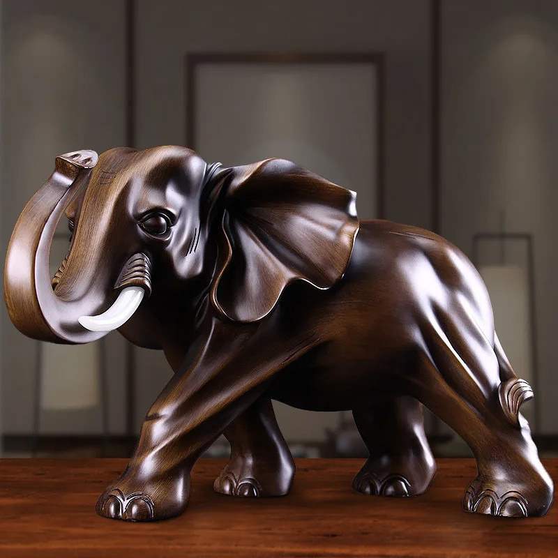 

Imitation Wood Elephant Statue Home Decor Nordic Modern Animal Figurines For Interior Creative Office Living Room Decoration