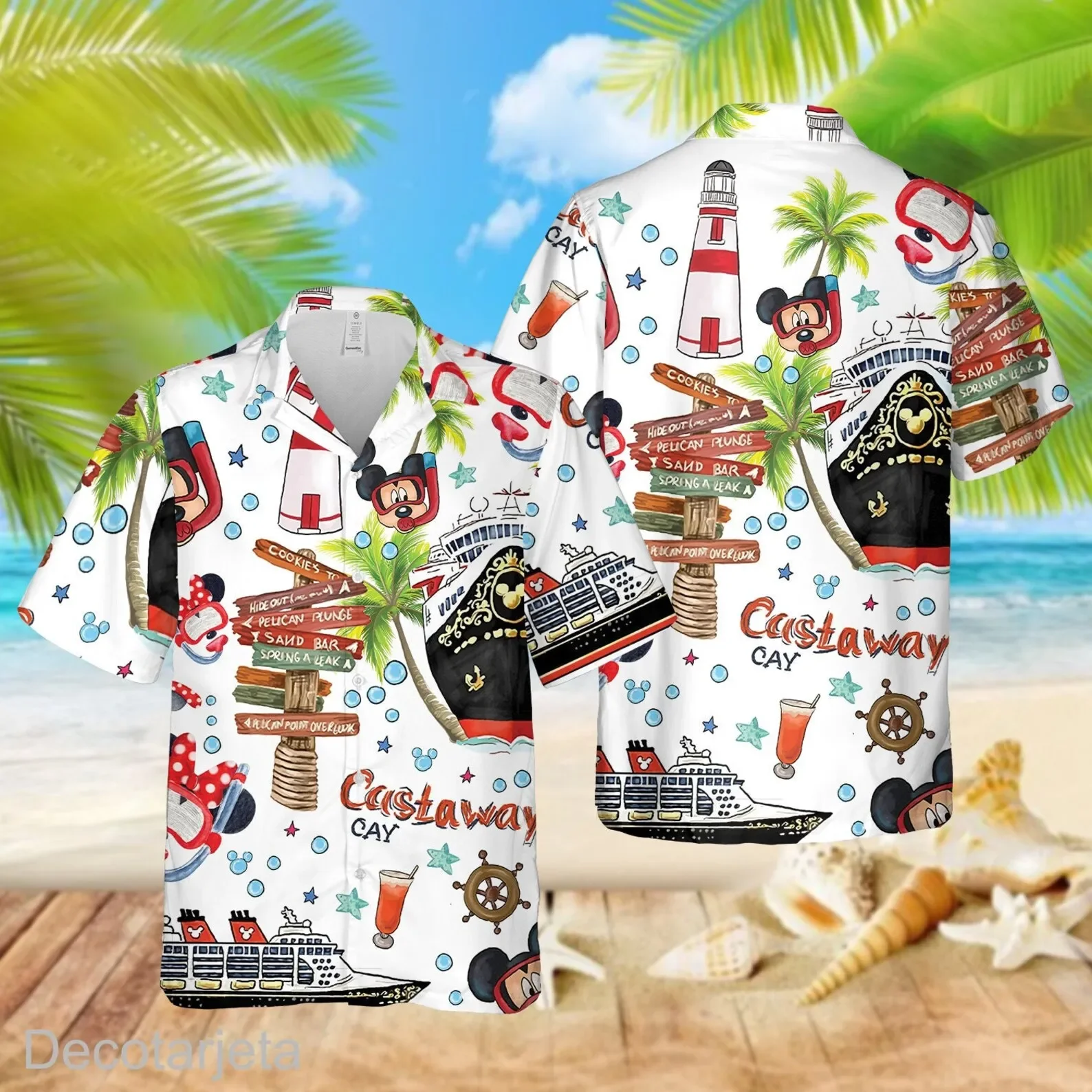 Miniso disney cruzeiro camisa havaiana estampada masculina moda feminina botão camisa de manga curta disney cruze mickey camisa havaiana masculina