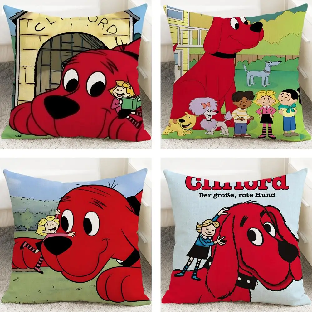 Anime Clifford The Big Red Dog Cushion Cover Cushion Covers Natural Linen Breathable Sofa Bedroom Decor Pillowcase