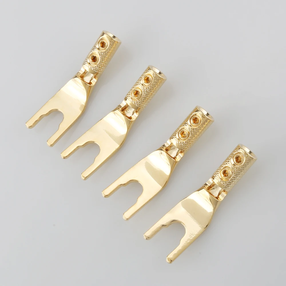 8 stuks puur koper rhodium vergulde y spade connector stekker vork connectoren plug luidspreker kabel luidspreker kabel jack
