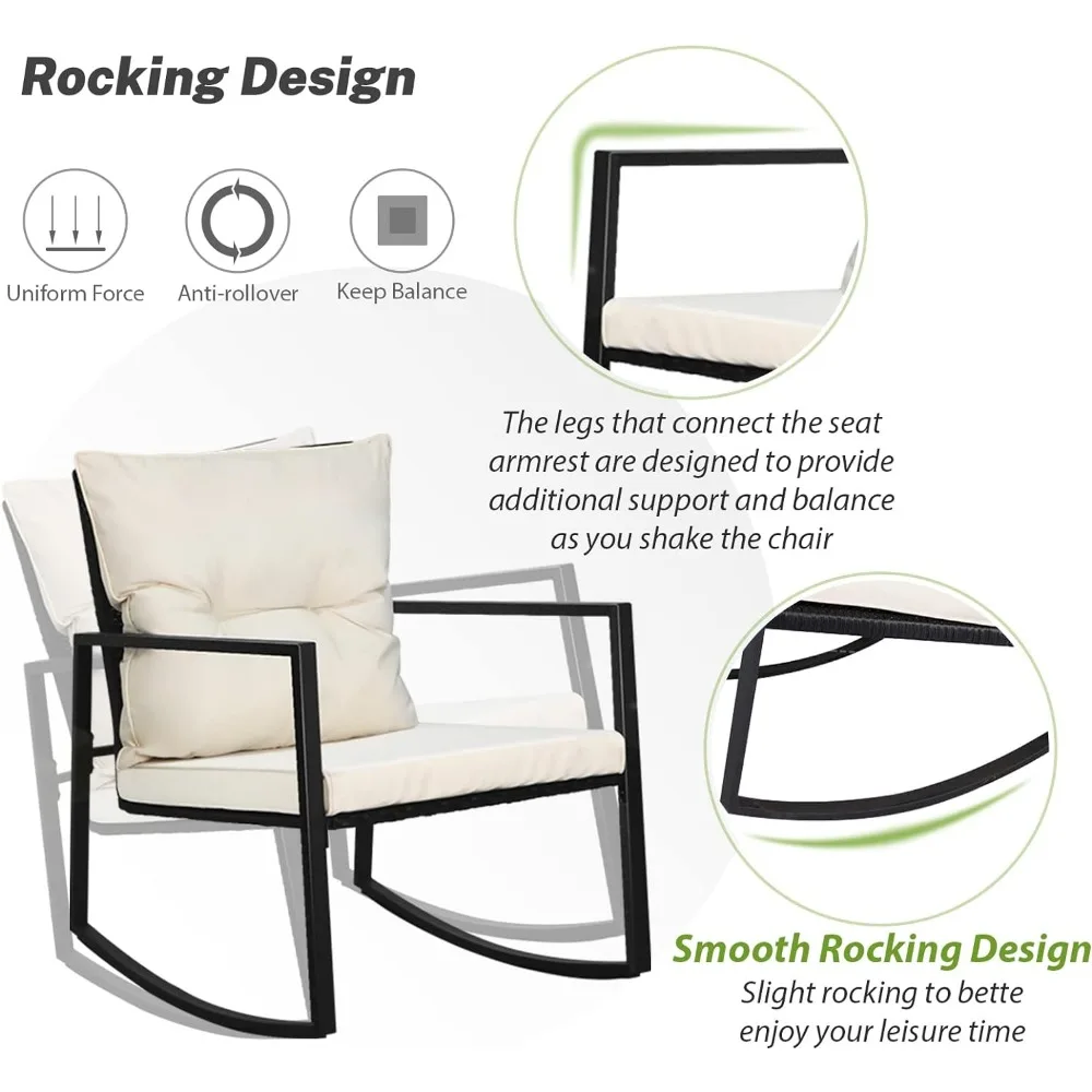 Suncrown 3 Delige Outdoor Schommelbistro Set Zwart Rieten Meubels Veranda Stoelen Conversatiesets Met Glazen Salontafel