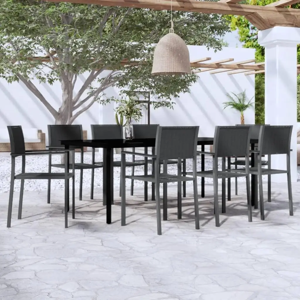 Ensemble de salle à manger élégant noir, mobilier d'extérieur pour jardin et balcon, 9 pièces