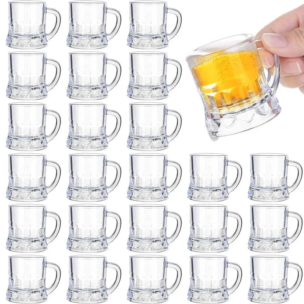 Mini Plastic Beer Mugs 2 Oz Mini Beer Glasses Shot Glasses with Handle for Party Game Props Mini Mugs for Beer Whiskey Set of 10