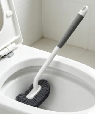 Wall Mounted Long Handle Toilet Brush with PP Hemispherical Groove Design Durable No Dead Corners for Household Bathroom Cleanin