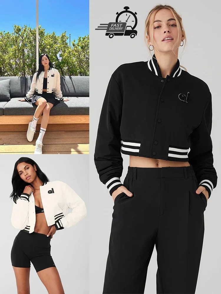 New Cropped G.O.A.T Jacket Women's Fashion Retro Letter Patch Full Button Ribbed Cuffs Slanted Pocket Warm Coat