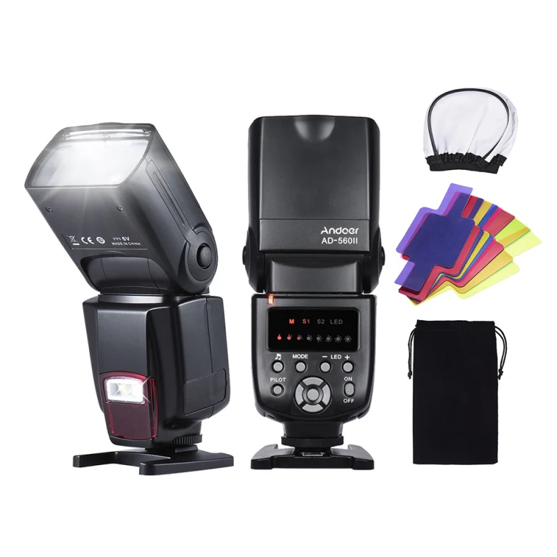 Andoer AD-560II Pro Universal Camera Flash Speedlite On-camera Flash with Color Filters Diffuser for Canon Nikon Olympus Pentax