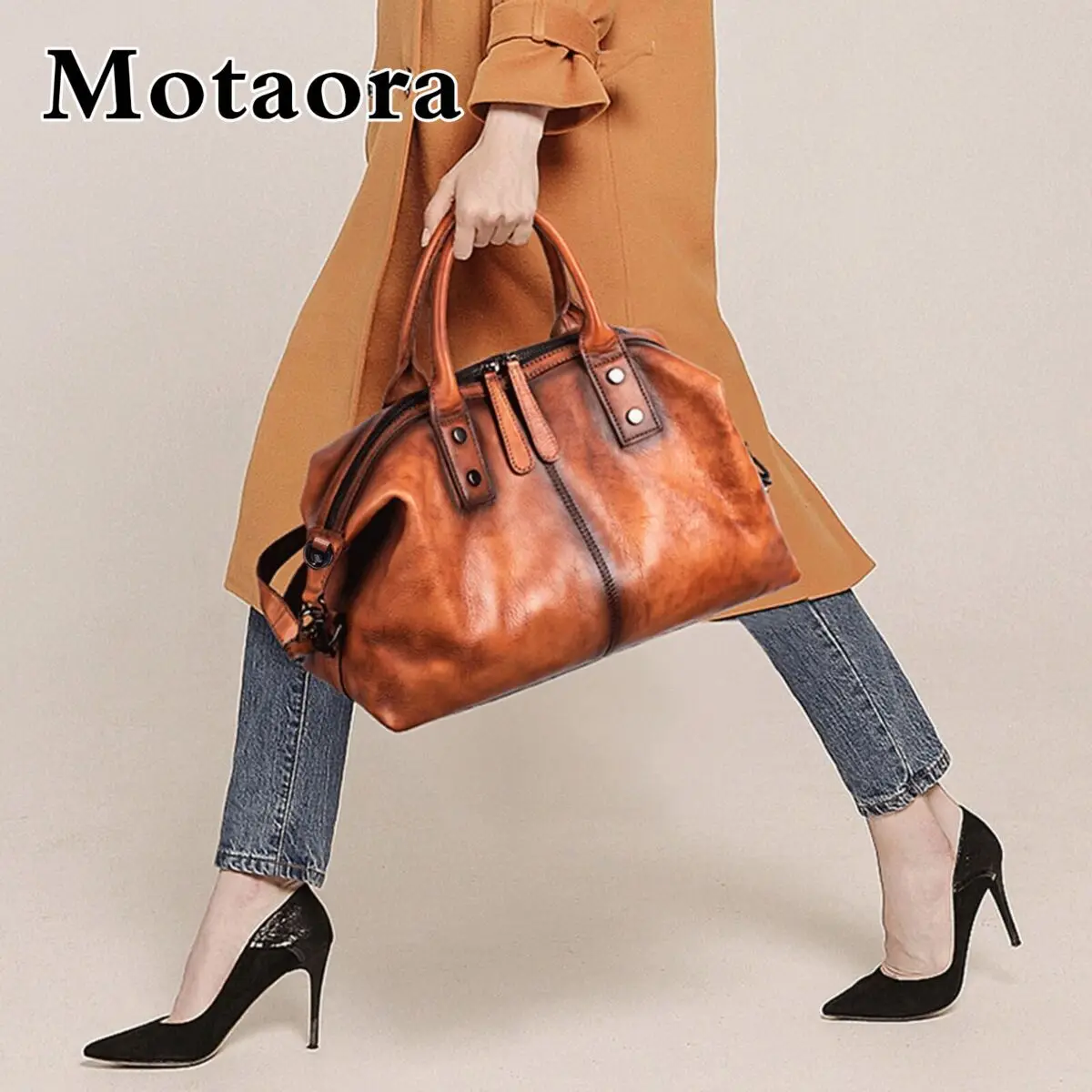 

MOTAORA Genuine Cowhide Leather Women's Hobo Bag Hand Painted Vintage Large Capacity Top Handle Shoulder Bag Purse Designer Bags