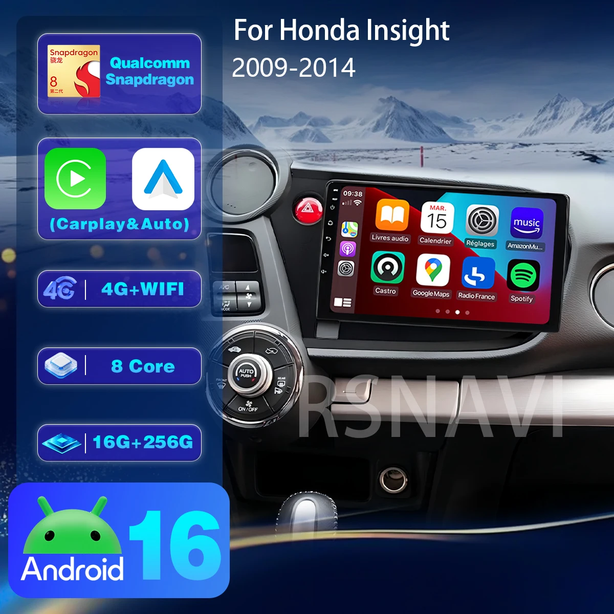 Android 16 Carplay Auto Car Radio Multimedia Player For HONDA INSIGHT 2009 - 2014 Wireless Navigation Autoradio GPS Stereo