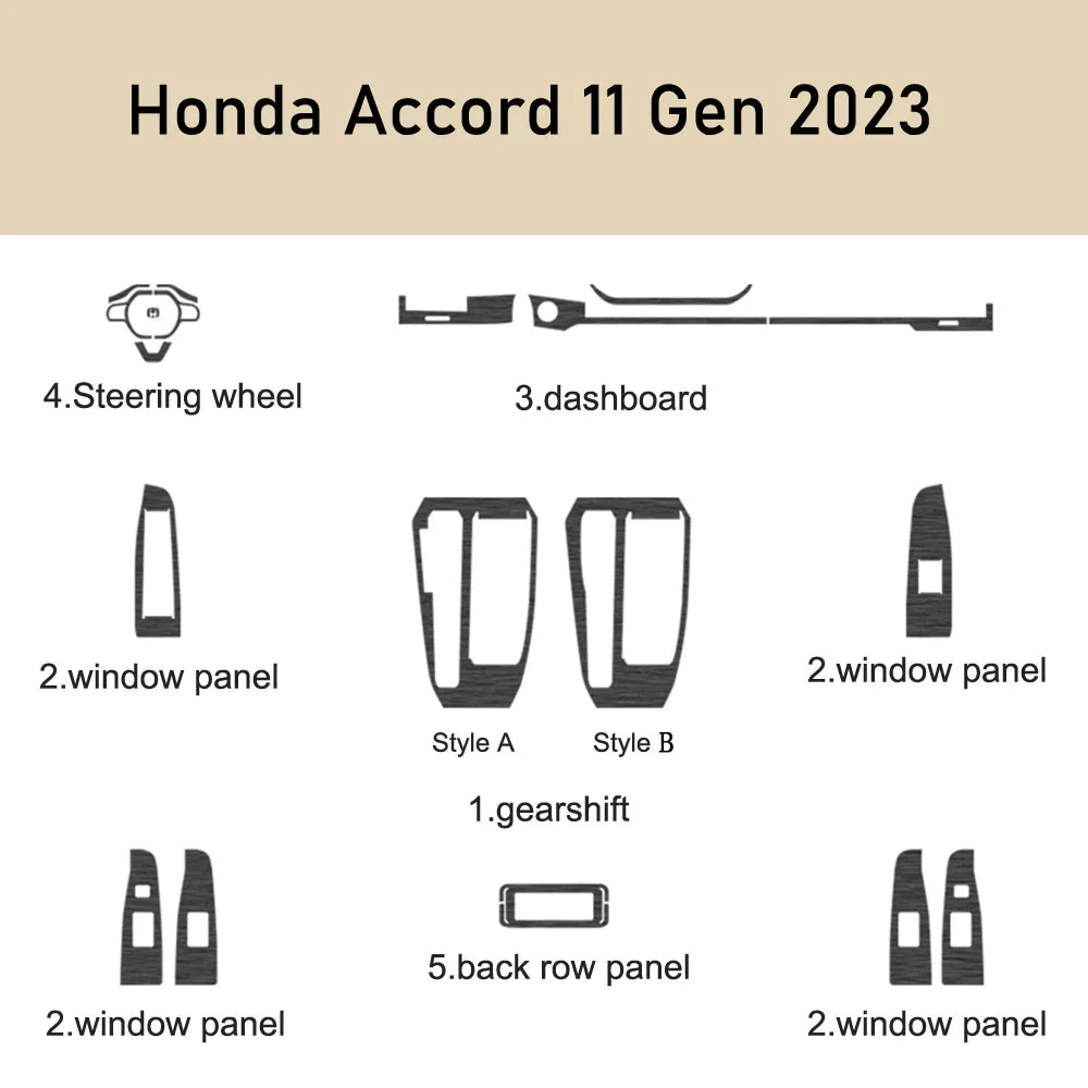

For Honda Accord 11 Gen 2023 Interior Central Control Panel Door Handle Carbon Fiber Sticker Decals Car styling Accessorie