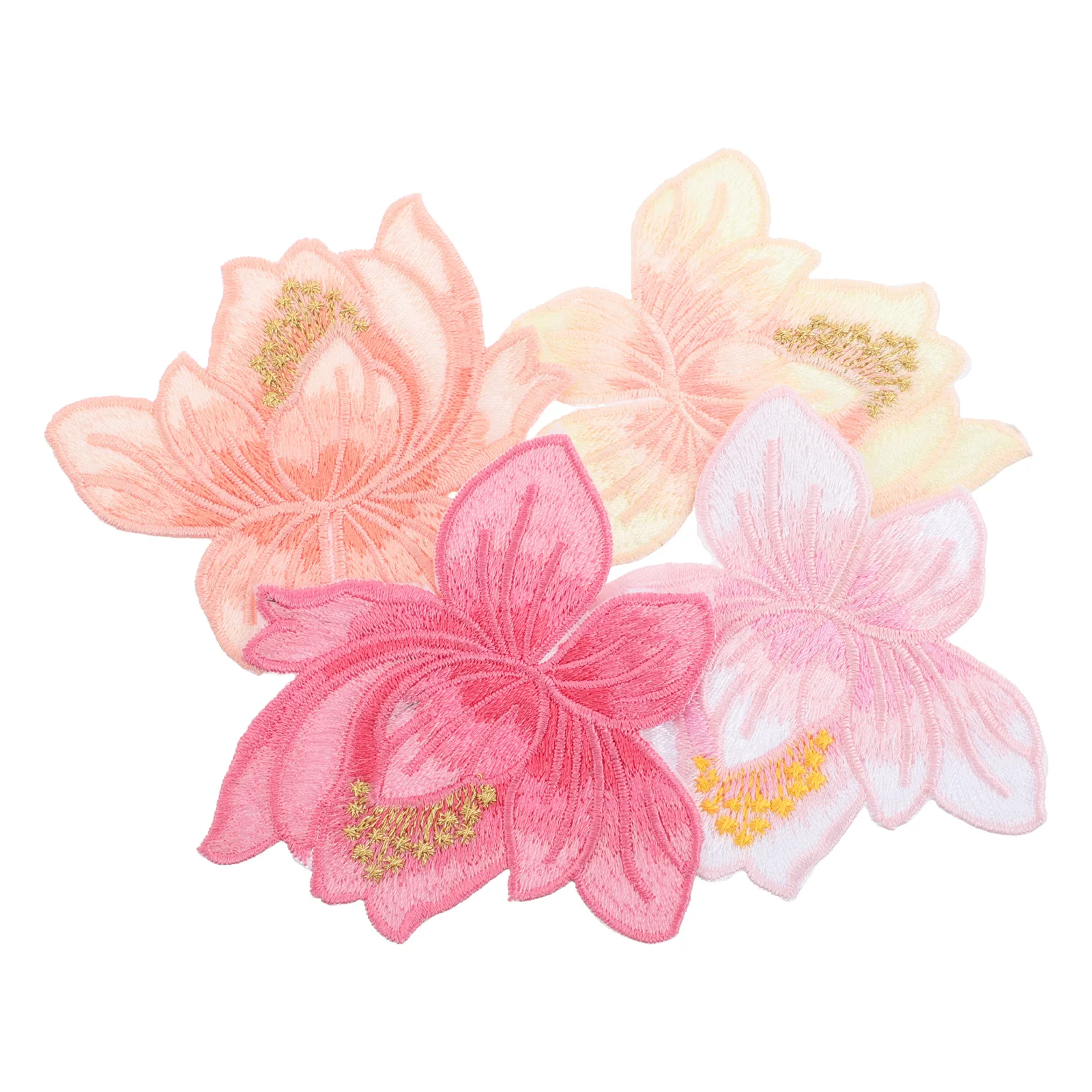 

4pcs Lotus Embroidery Applique Iron On Flower Patches For Clothing Hats Jackets T-Shirts Floral Decorative Patch Peony Fabric