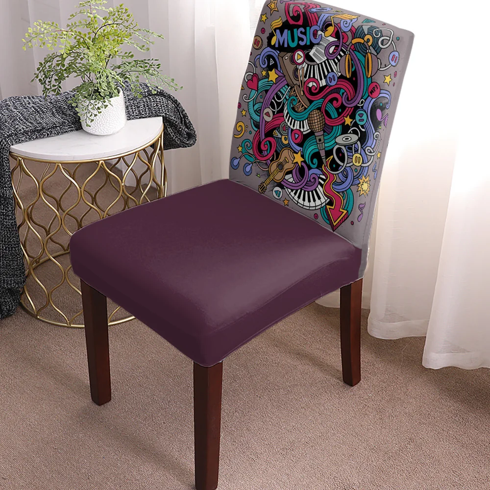 Graffiti Music Colorful Rock And Roll Chair Cover Set Kitchen Dining Stretch Spandex Seat Slipcover for Banquet Wedding Party