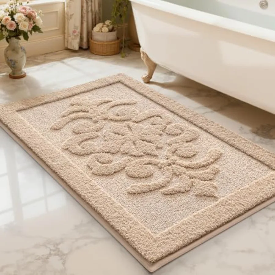 

Ultra Absorbent Bathroom Rug Non Slip Rubber Backing Machine Washable Bath Mat Soft Premium Microfiber Elegant Luxury Bath Rugs