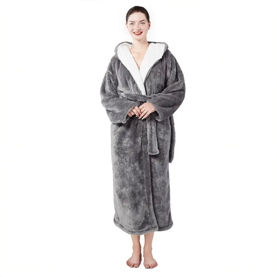 

robes hooded winter warm with pockets soft bathrobe for women Cozy Spa Lounge wear ladies plush full length