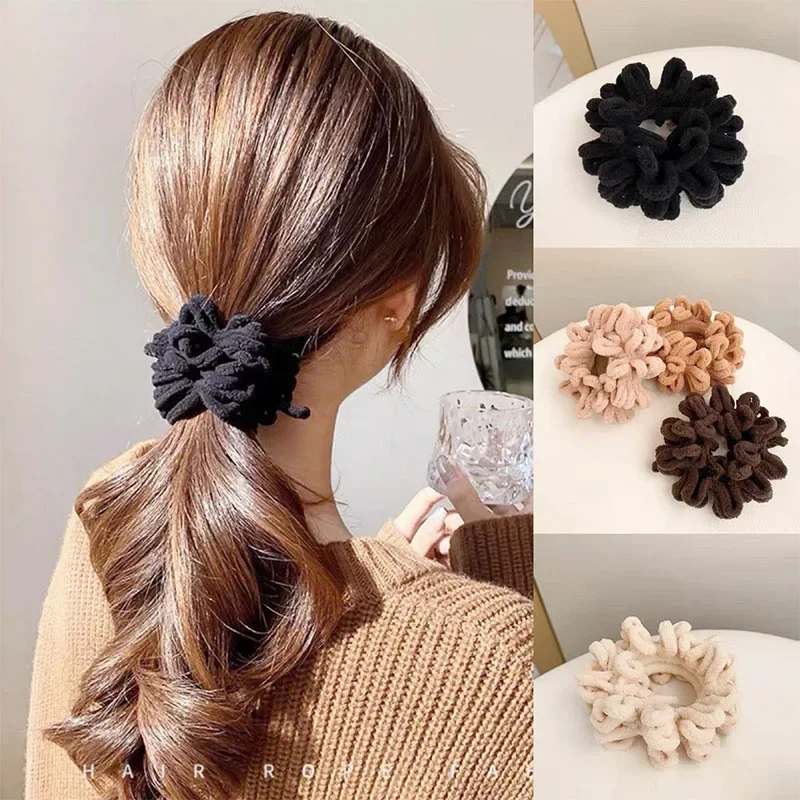 Women Elegant Solid Flods Plush Soft Elastic Hair Bands Ponytail Hold Hair Tie Scrunchie Rubber Band Fashion Hair Accessories