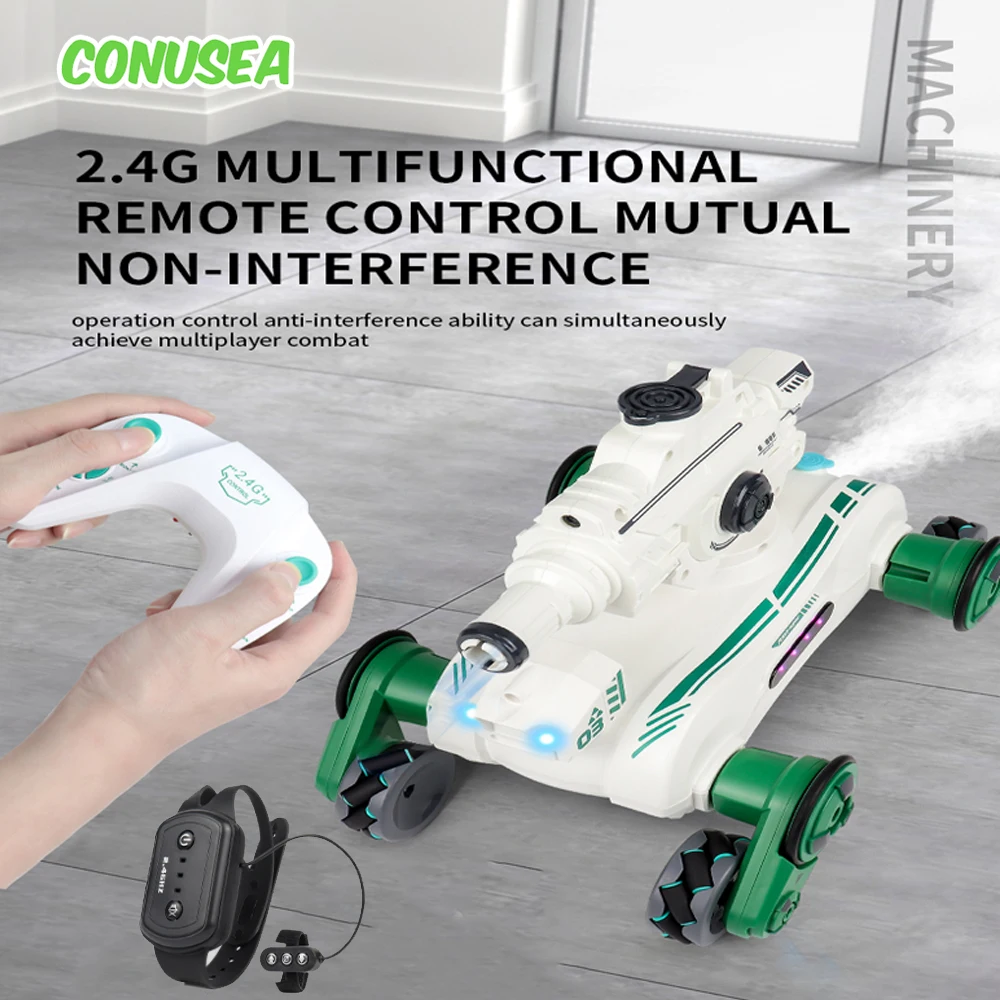 

Rc Tank Cars with Remote Control Tanks Shooting Games 2.4G 4WD Radio Controlled Gesture Sensing Robot Dog Spray Children Toys