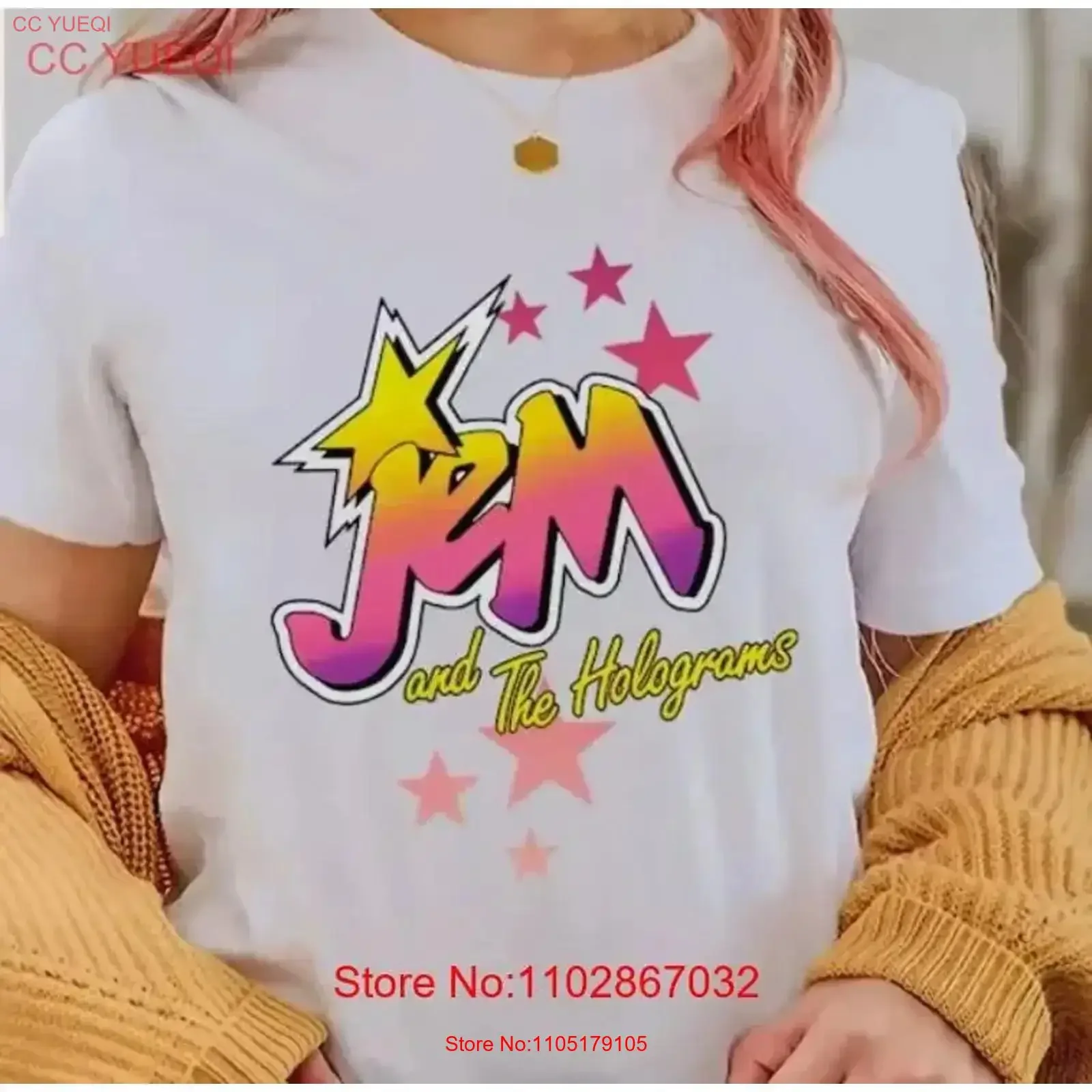 تي شيرت كارتوني من Jem and The Holograms 80's عتيق مغسول كاجوال أنيق وناعم قليلاً ورسومات كلاسيكية مغسولة