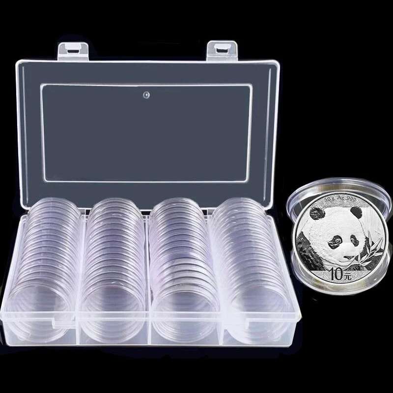 40mm Clear Round Plastic Coin Capsule Container Empty Storage Box Holder Case High Transparent Coating 2019 Coins Collection