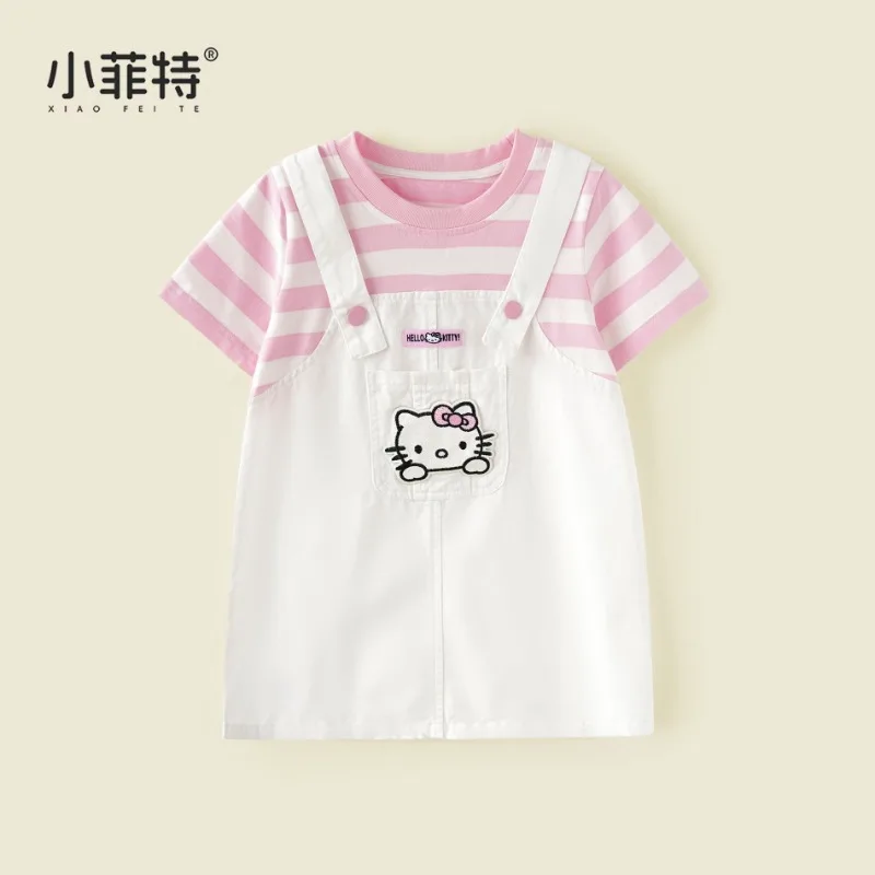 

Sweet Hello Kitty Anime Kawaii Sanrio Ins Fashion Short Sleeve Shirt Skirt Cute Cartoon Baby Hoodie Clothes Gifts for Kids