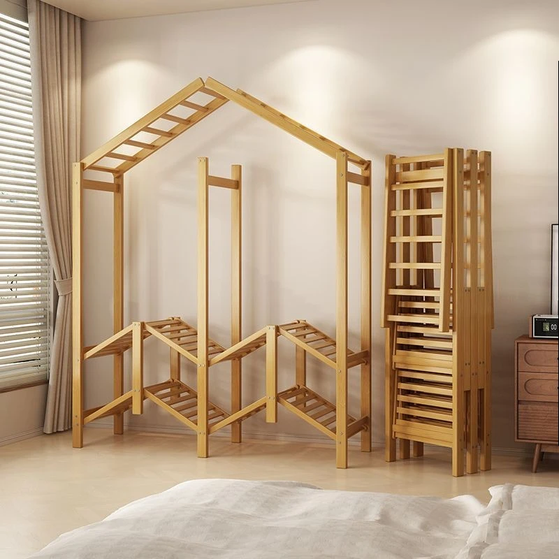 Installation-free folding wardrobe household bedroom hanger unfolded ready-to-use rental house dormitory locker sturdy bamboo