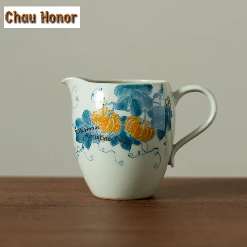 

260ml Hand-painted Pumpkin Tea Pitcher Divide Tea Cha Hai Dispenser Justice Cup Dahongpao Fair Mug Tea Services Accessories Gift