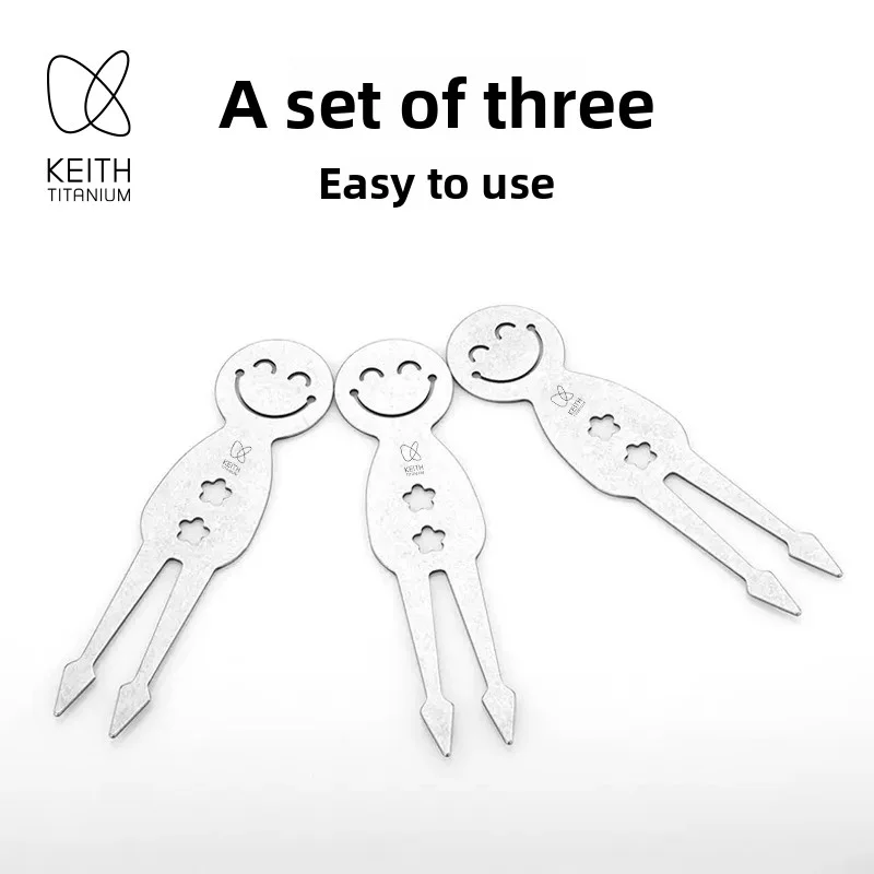Keith Titanium Mini Food Picks 3Pcs Smiley Appetizer Forks Ultralight for Fruit Cake Dessert Bento Kids Lunch Box