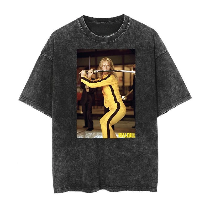 2026 Kill Bill The Bride Mens Vintage Washed Retro Batik Short-Sleeved T-Shirt Graphic Cotton Tee Printing High-end Luxury