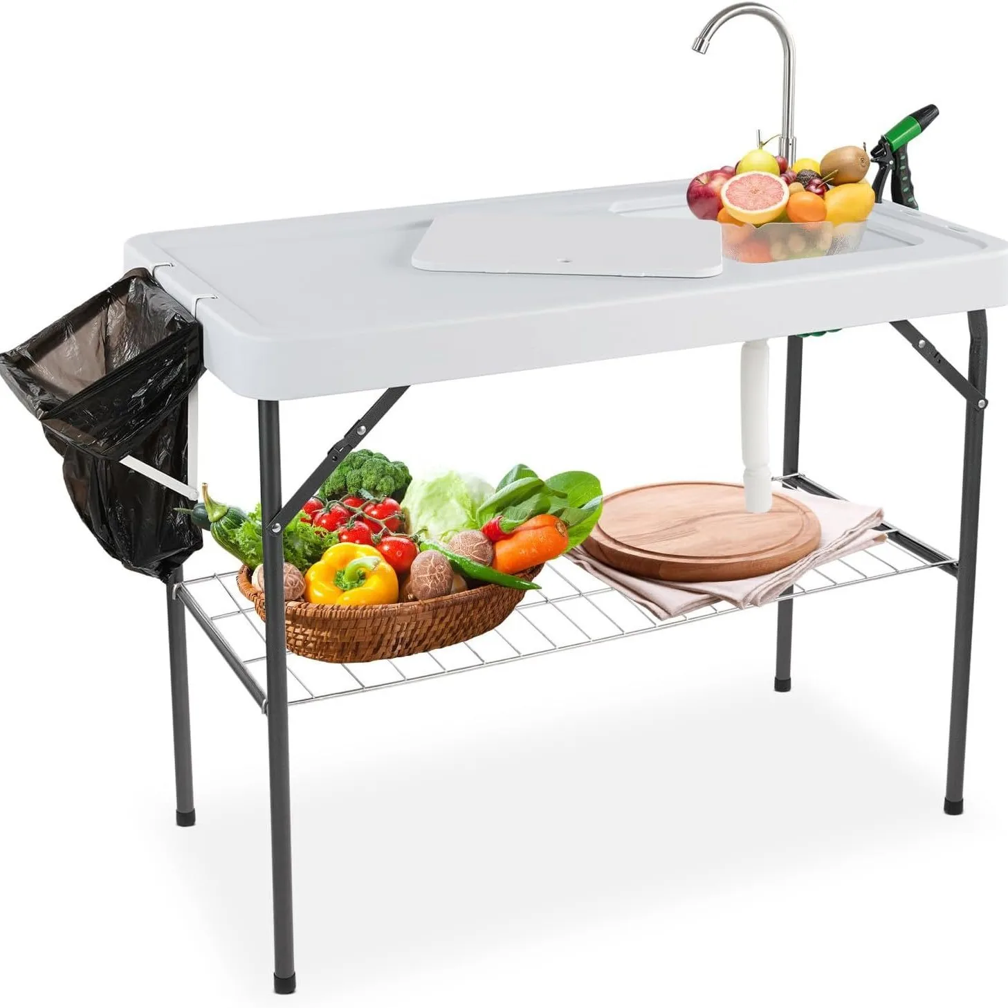 

Single sink fish washing and killing table outdoor ice table plastic folding table