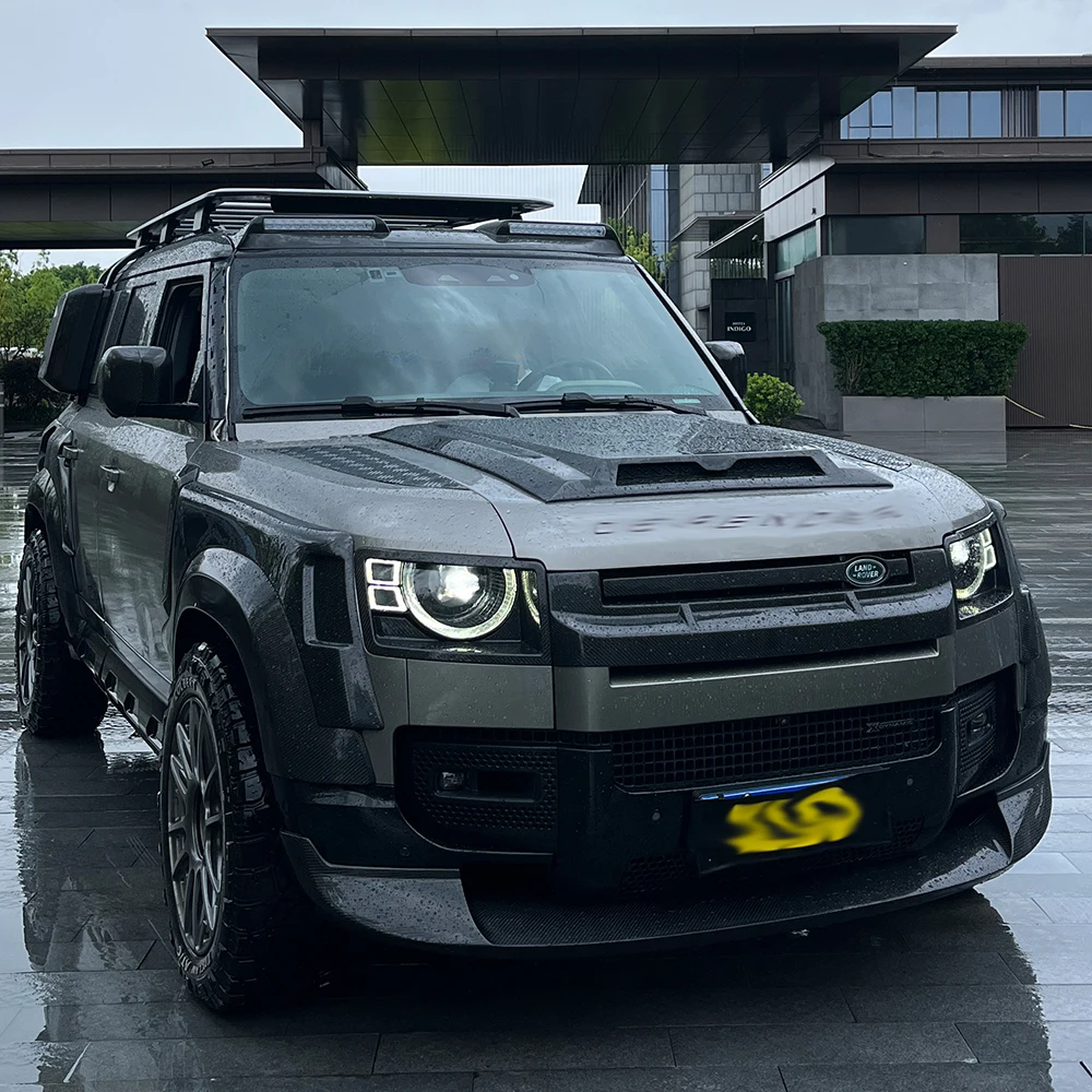 Dry Carbon Front Lip For 2020 to 2023 DEFENDER 90/110/130 Dry Carbon Fiber Material Modified Wet Carbon Front Spoiler With Blade