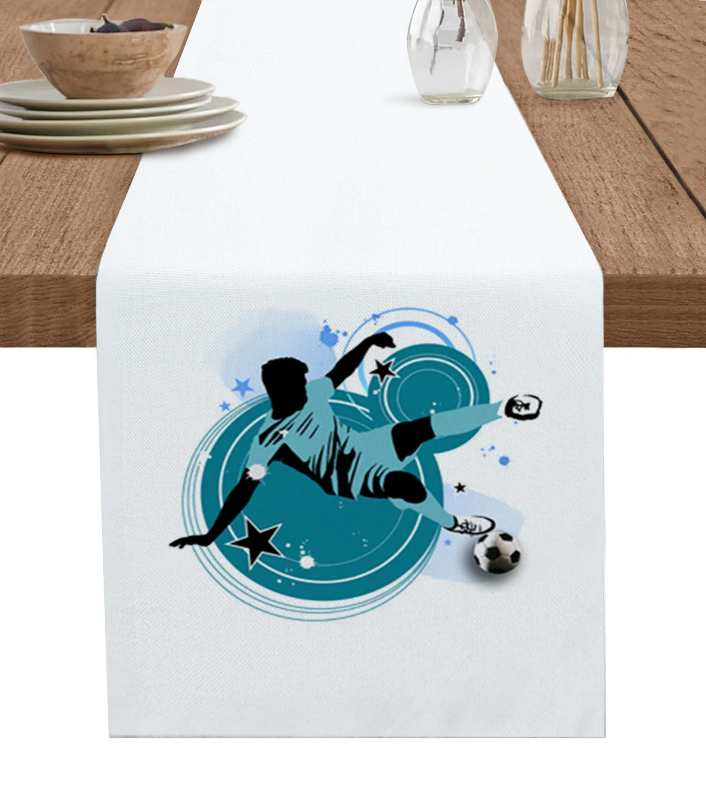 Football Player Silhouette Table Runner Holiday Kitchen Coffee Tablecloth Wedding Home Decoration Table Runner