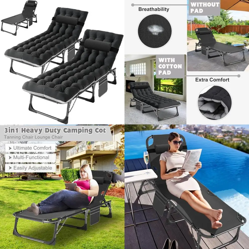 Oversized 5-Position Adjustable Outdoor Chaise Lounge Chair for Patio Sunbathing - Heavy Duty Portable Tanning Furniture