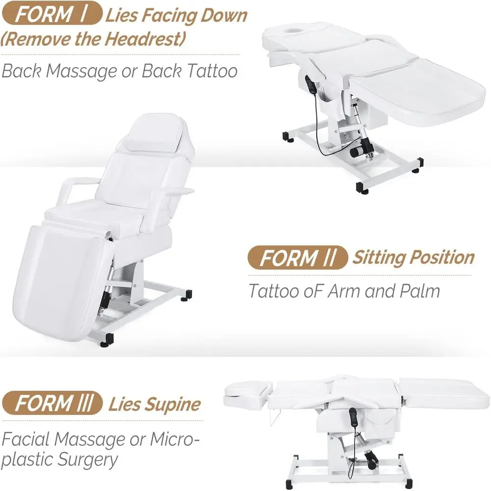 Adjustable Electric Massage Chair for Tattoo, Lash, Waxing, and Spa Services in White