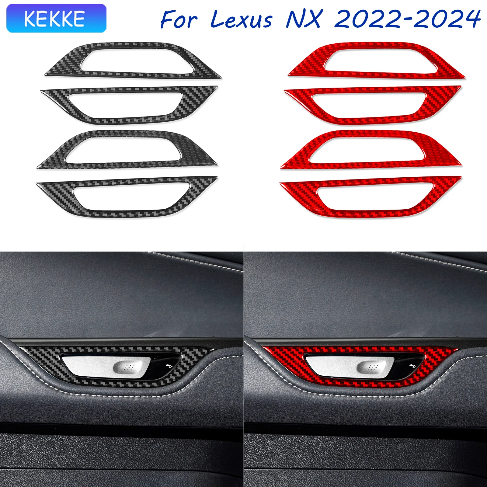 

For Lexus NX Accessories Interior 2022-2024 Door Handle Real Carbon Fiber Cover Tuning Trim Stickers Auto Decorative Decal Black