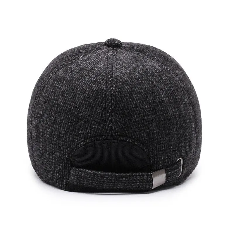 Baseball Cap Woolen Knitted Winter Ear Cover Baseball Cap Men Thicken Warm Hats with Earflaps Sport Golf Hats Snapback