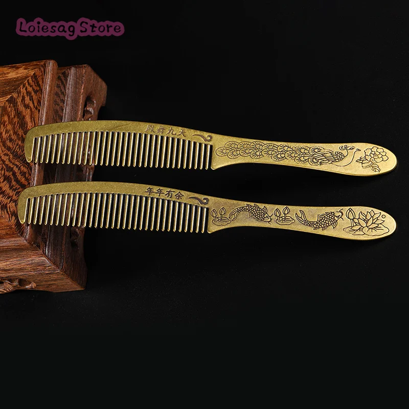 Pure Brass Phoenix Comb Improves Dandruff Health Care Hair Comb Anti-static Hairdressing Features Carved Wedding Pisces Comb