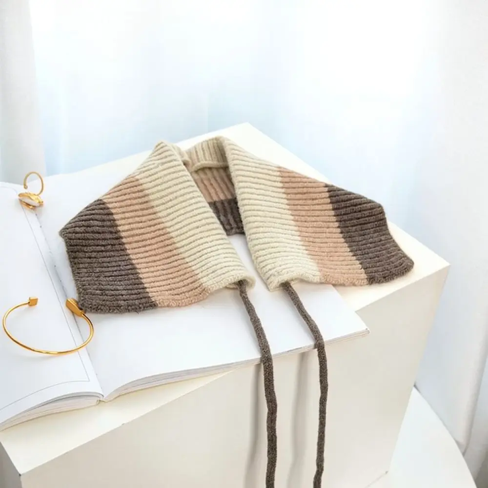 Fashion Striped Knitted Shawl Wrap For Women Winter Fake Collar Shoulder Warmer Elegant Decorative Cape Soft Neck Scarf