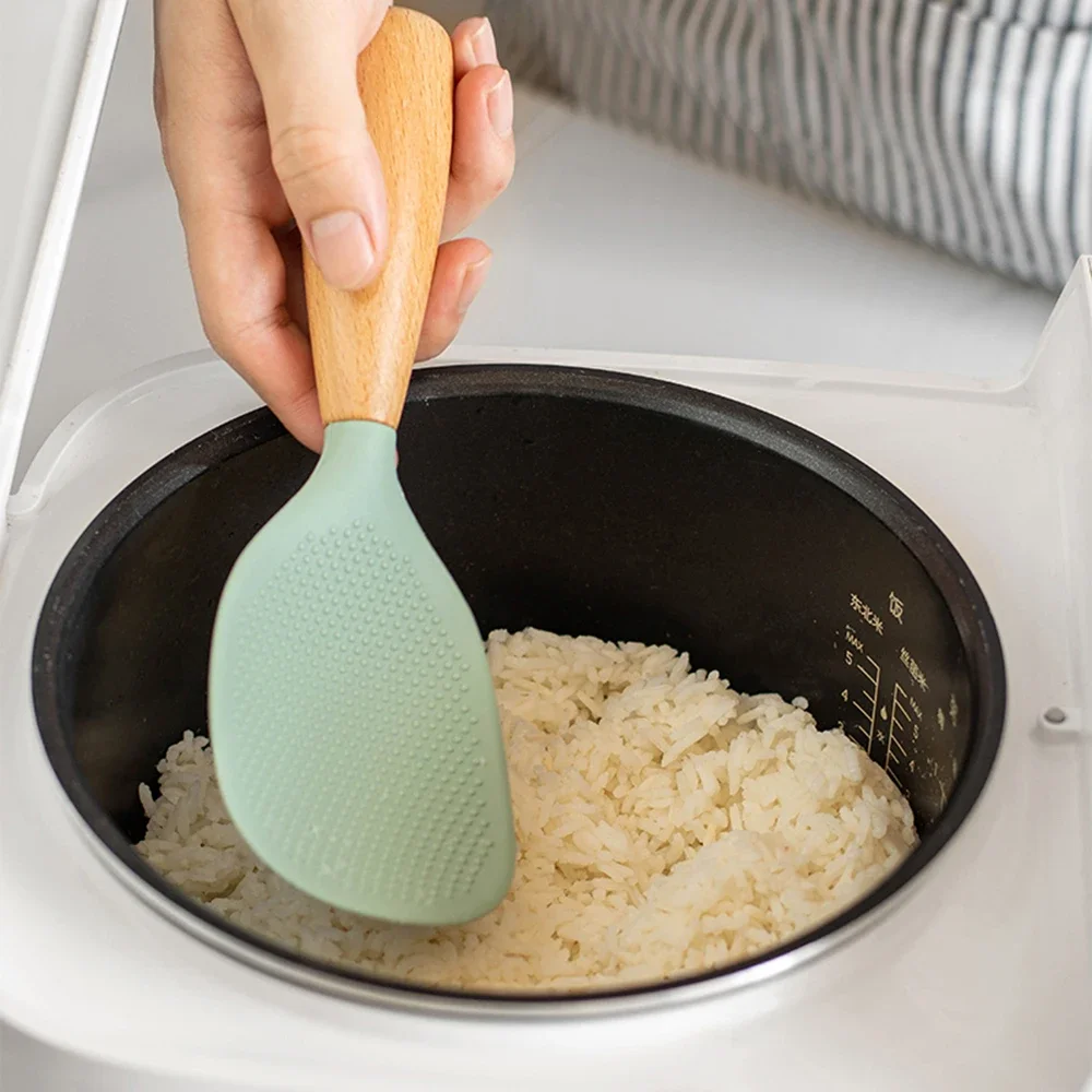 1Pcs Silicone Rice Spoon Heat-resistant Food Grade Silicone Rice Shovel Non-stick Rice Cooker Kitchen Tool Household Rice Spoon