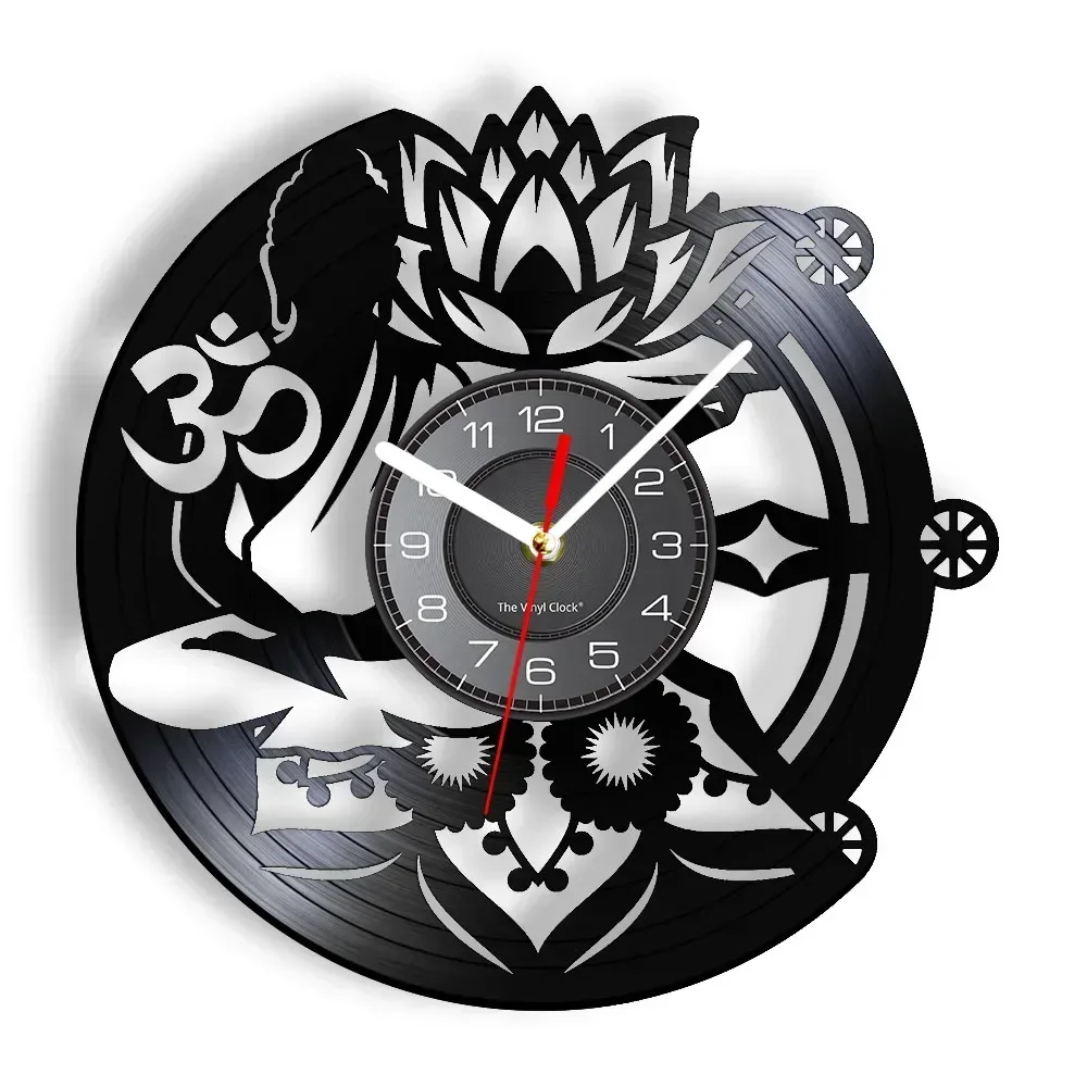Buddha Yoga Lotus Vinyl Record Wall Clock Buddha Yoga Studio Meditation Wall Watch Home Decoration Yoga Lotus Wall Clock