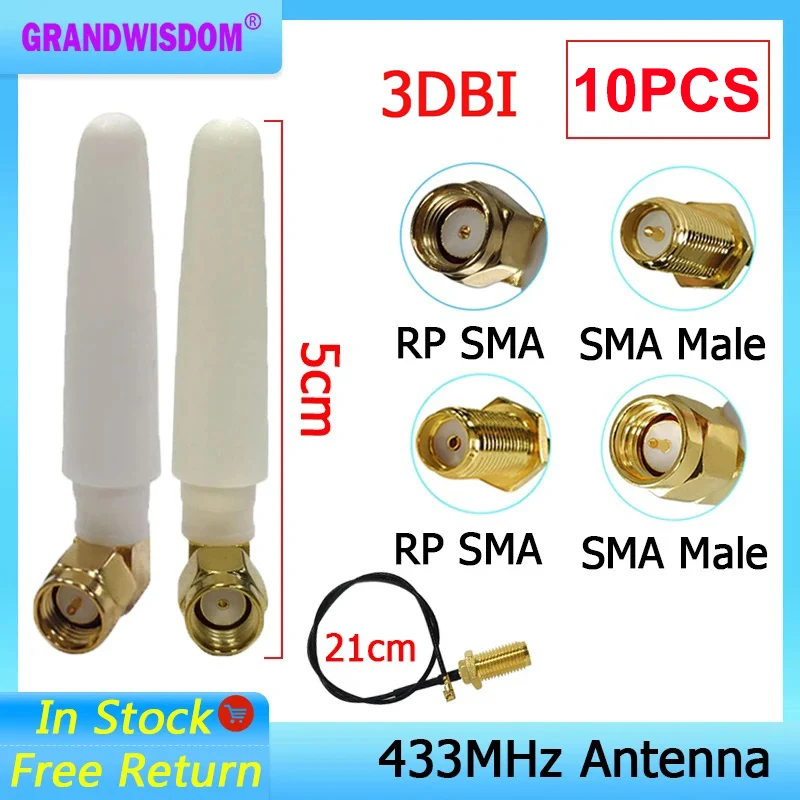 

10pcs 433mhz white Antenna 3dbi SMA male female lora antene iot module lorawan antene ipex 1 20cm SMA pigtail Extension Cable