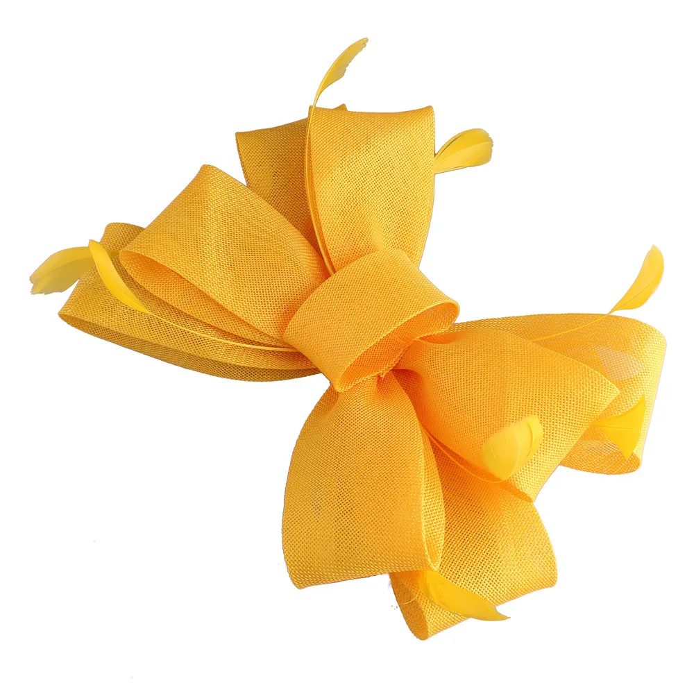 Nachahmung Sinamay Hochzeit Mesh Fascinator Für Damen Kopfbedeckung Party Frauen Braut Haar Zubehör Bogen Haar Clip Phantasie Feder – Detail 9