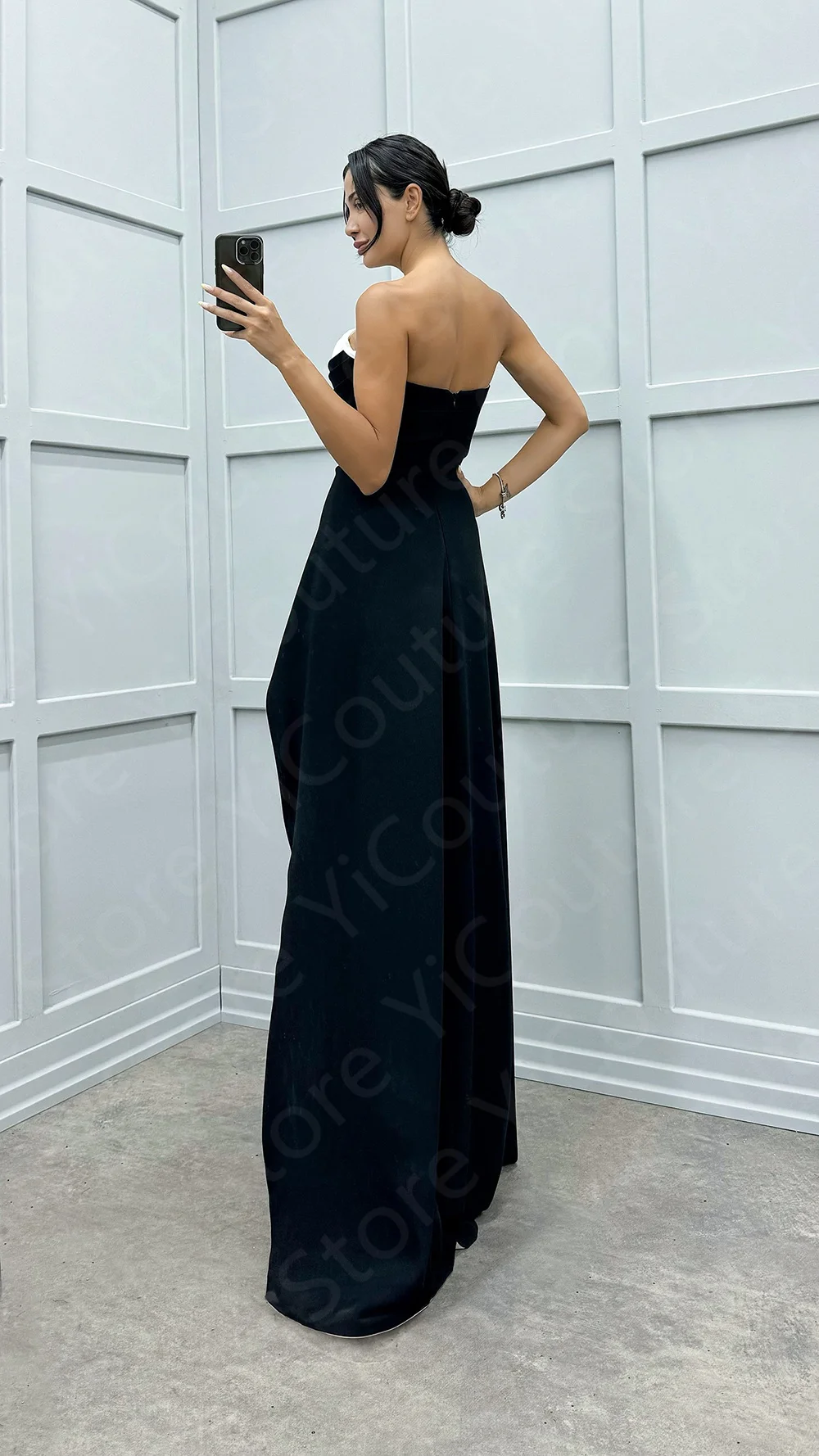 Customized Contrast Color Evening Dress Black and White Prom Party Dresses 2024 Strapless Wedding Guest Gown Beading Sweep Train