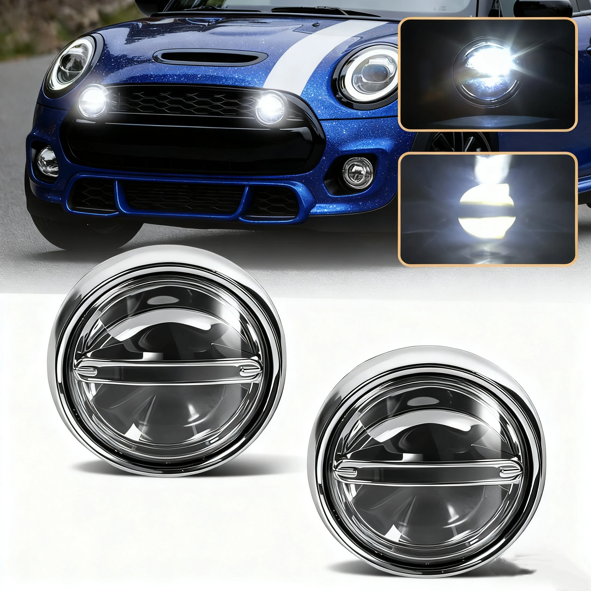 A Set Front Bumper Lamp Daytime Running Rally Lights LED Driving Lamp For MINI Cooper F55 F56 R55 R56 Rally Additional Headlight
