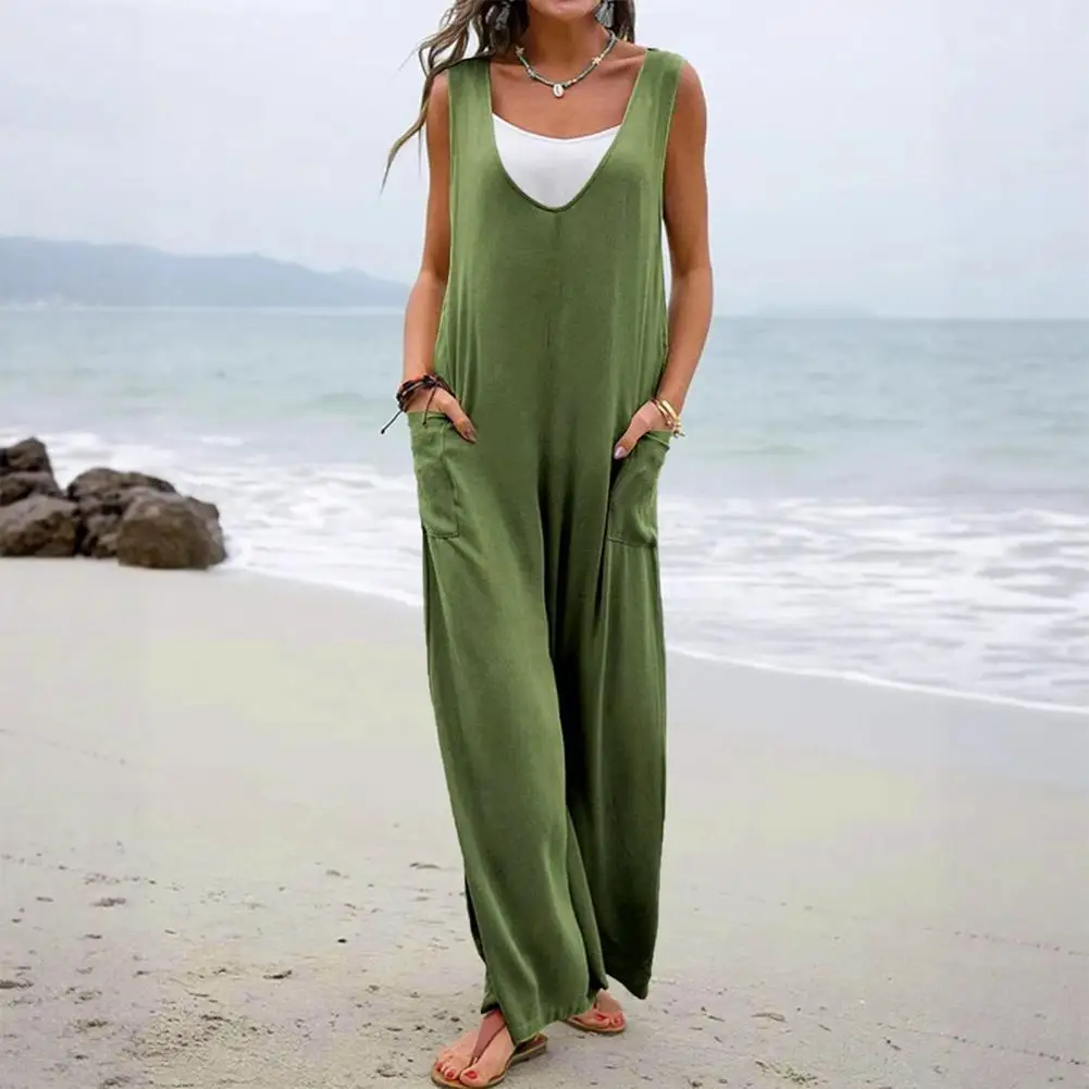 Women Jumpsuit Women’s Cotton Jumpsuit with Pockets Loose Wide Leg Romper Overalls Long Bib Pants for Everyday Wear Beach