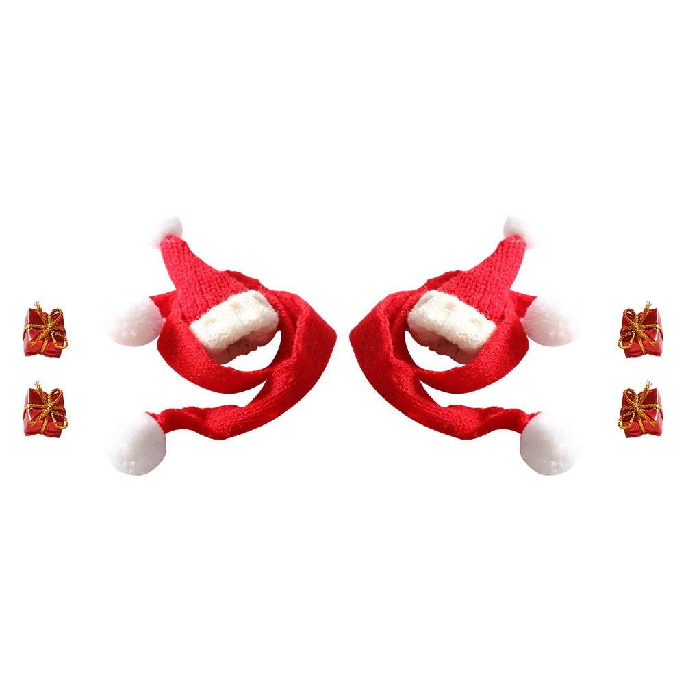 

2Sets Mini Christmas Hat Scarf Set for Dollhouse Decor Red Knit Accessory Chic Graduation Theme DIY Mini House Decoration