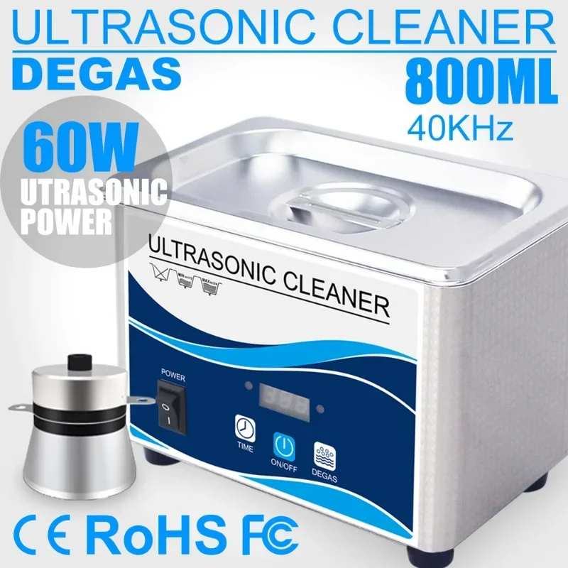 Digital Ultrasonic Cleaner 800ml 60w Degas Stainless Bath Timer Heater Adjustable Household Ultrasound Washer Dental Tools