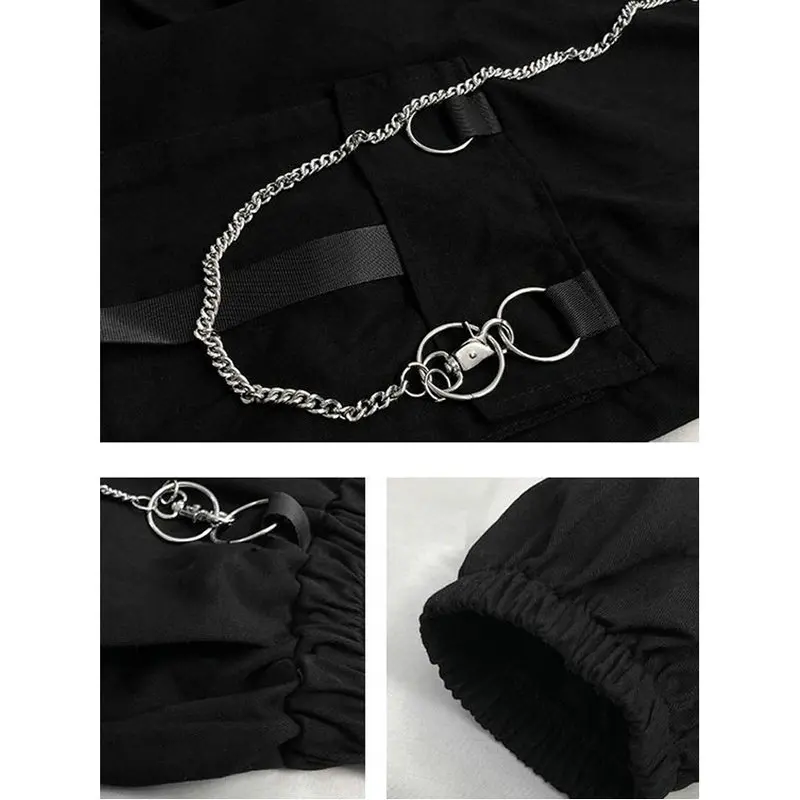 2023 Spring Summer Cargo Women\'s Pants Punk Black Female Joggers Streetwear Harem Ankle-Length Trousers with chain