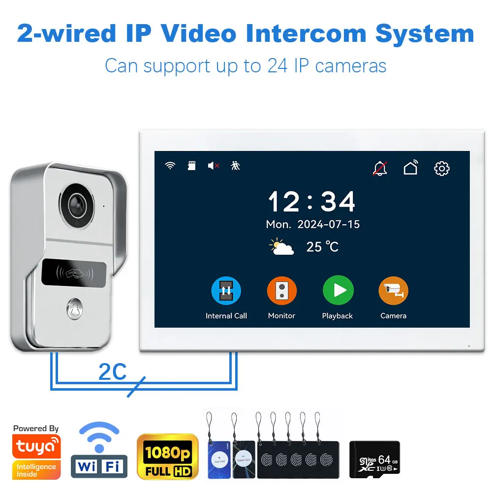 Tuya Smart Wifi 2-przewodowy domofon wideodomofonowy do domofonu obsługa kamery IP