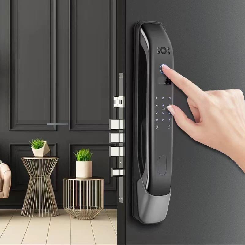 Imagem -02 - Fingerprint Smart Digital Door Lock Reconhecimento Facial Tela de Campainha Embutida Senha e Cartão-chave 3d