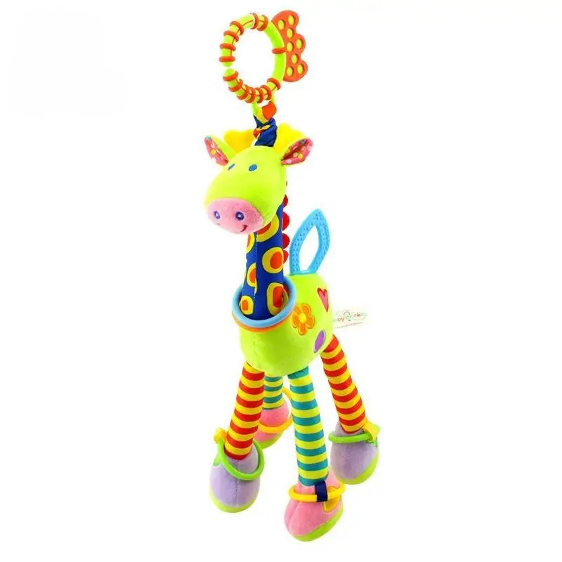 Soft Giraffe Zebra Animal Handbells Rattles Plush Baby Toy With Teether For Newborn Infant Development Handle Toys Gift