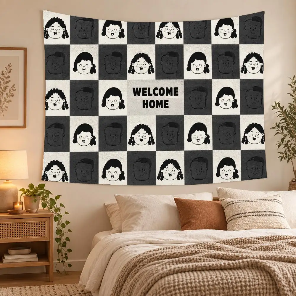 Cheerful Kids With Warm Quotes Tapestry Custom Living Bedroom Party Dormitory Interior Wall Bohemian Decoration Attached Clip