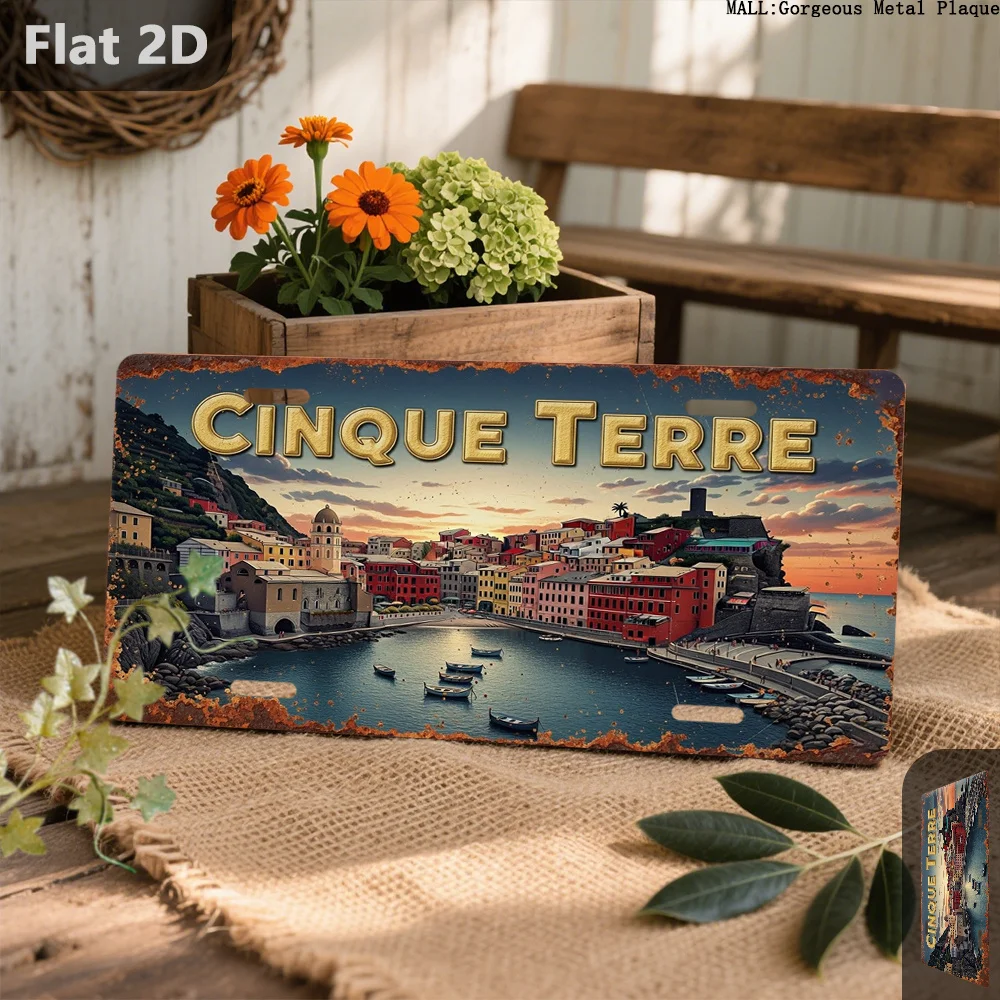2D Flat - 1pc, Sign Easter, Cinque Terre, Decorative Sign & Plaque, Easter, Retro Sign (12' X 5.9'), Outdoor Vintage Wall Decor,